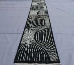 2x11 Runner Rug 1'10x10'6 Ft Afghan Modern Gabbeh Rug, Hand Knotted Wool Dark Navy White Natural Veg Dye Hallway - thumbnail 1