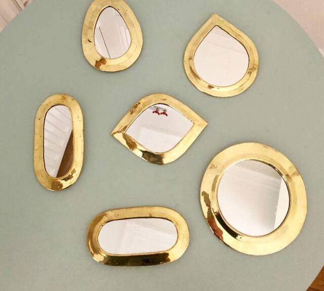 Set Of 6 Mini Mirrors in Gilded Copper/Brass Teardrop Eye Shape/Handmade Moroccan Wall Mirror - image 1