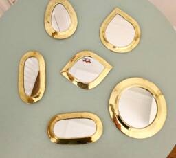 Set Of 6 Mini Mirrors in Gilded Copper/Brass Teardrop Eye Shape/Handmade Moroccan Wall Mirror - thumbnail 1