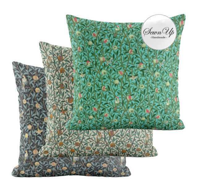 Outdoor Cushion Cover 29 Sizes William Morris Pomegranate & Birds Handmade Trees Leaf Leaves Fruit Waterproof Conservatory Garden - image 1