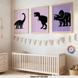 Purple Dinosaur Prints - Set Of 3 Posters - Kid Bedroom Poster Nursery Dino Decor Children Wall Art Pink Kids Playroom Artwork A4/A3 - thumbnail 2