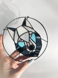 Glass Suncatcher Wolf. Stained Glass Blue Window Wall Hangings. Modern Decoration - thumbnail 1