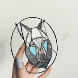 Glass Suncatcher Wolf. Stained Glass Blue Window Wall Hangings. Modern Decoration - thumbnail 3