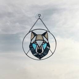 Glass Suncatcher Wolf. Stained Glass Blue Window Wall Hangings. Modern Decoration - thumbnail 2