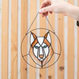 Glass Suncatcher Wolf. Stained Glass Blue Window Wall Hangings. Modern Decoration - thumbnail 4