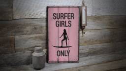 Surfing Girls Only, Water Sport Signs, Surf Lovers, Relaxing Lifestyle, Ocean Decor, Wooden Sign Wall Decor - Old - thumbnail 1