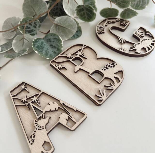 Children's Room Decoration - Wall Art Wooden Dinosaur Letters Alphabet Nursery Decor Boho- Scandi Playroom Accessories