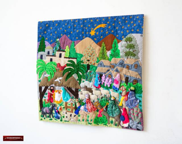 Christmas Quilt Wall Hanging - 3D Peruvian Textile Wall Art Room Decor- Decor Holiday Arpillera Work Tapestrie - image 1
