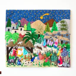 Christmas Quilt Wall Hanging - 3D Peruvian Textile Wall Art Room Decor- Decor Holiday Arpillera Work Tapestrie - thumbnail 2