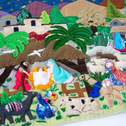 Christmas Quilt Wall Hanging - 3D Peruvian Textile Wall Art Room Decor- Decor Holiday Arpillera Work Tapestrie - thumbnail 3
