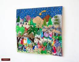Christmas Quilt Wall Hanging - 3D Peruvian Textile Wall Art Room Decor- Decor Holiday Arpillera Work Tapestrie