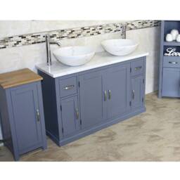 Grey Painted Bathroom Vanity Unit Cabinet Twin Marble Bowl Basin Tap Plug 402Gwmsbcx2 - thumbnail 3