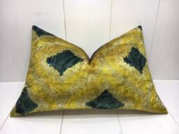 Ikat Silk Velvet Pillow Cover 16x24, Handwoven Accent Cushion