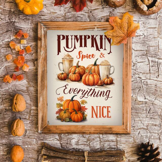 Pumpkin Spice Everything Nice Poster/Autumn Home Decoration Decor Latte Leaves Fall Lover Birthday Gift - image 1
