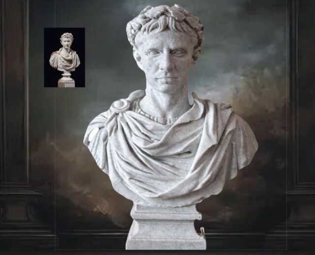 Augustus Caesar Bust Gray Marble Sculpture, Roman Emperor Art, 3D Printed Statue, Classical Home Decor, Desk Accessories Office Decor - image 1
