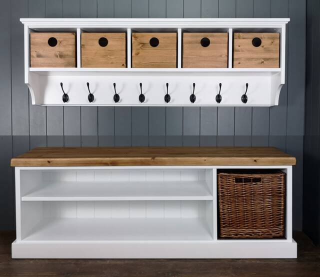 Large Shoe Bench & Coat Rack Hallway Set Including Basket & Storage Boxes. Shoe Hooks in A Choice Of Colours Sizes - image 1