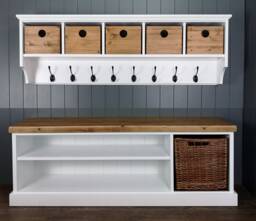 Large Shoe Bench & Coat Rack Hallway Set Including Basket & Storage Boxes. Shoe Hooks in A Choice Of Colours Sizes