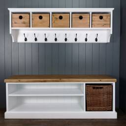 Large Shoe Bench & Coat Rack Hallway Set Including Basket & Storage Boxes. Shoe Hooks in A Choice Of Colours Sizes - thumbnail 2