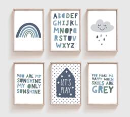 6 Boys Nursery Prints, Bedroom Decor, Wall Art, Muted Green & Blue, Playroom Art - thumbnail 1