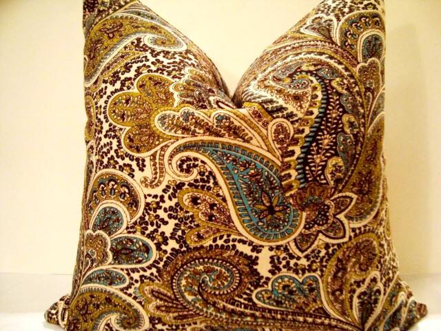Paisley Pillow Cover, Chocolate Brown Cotton, 20 - image 1