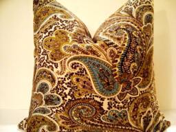 Paisley Pillow Cover, Chocolate Brown Cotton, 20 - thumbnail 1
