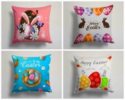 Spring Decoration Pillow Case-Happy Easter Cushion Cover-Bunny Pillow Cover-Painted Eggs Cushion Case-Gift For Her Cushion-Handmade Material