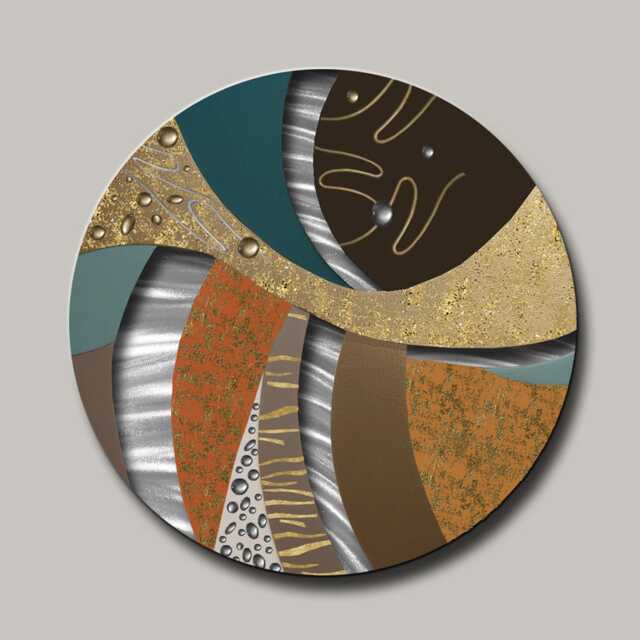stylish Circular Metal Wall Art - Orange & Teal Aluminum Sculpture Modern Abstract Decor - image 1