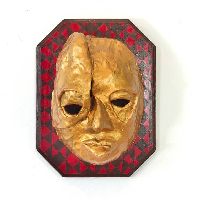 Handmade Gold Face Mask Wall Hanging Brut Street Art Decor - image 1