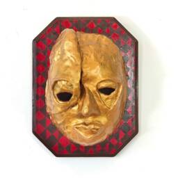 Handmade Gold Face Mask Wall Hanging Brut Street Art Decor - thumbnail 1