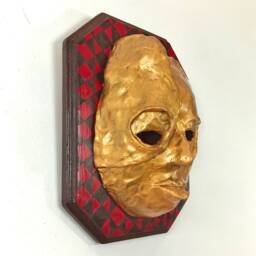 Handmade Gold Face Mask Wall Hanging Brut Street Art Decor - thumbnail 2