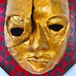 Handmade Gold Face Mask Wall Hanging Brut Street Art Decor - thumbnail 3