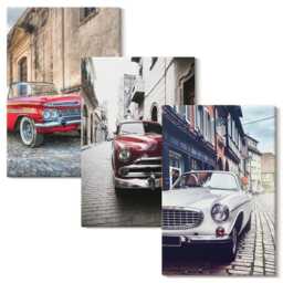 3 Piece Canvas Set - Classic Cars On City Streets in Different Colors, Gray Wall Art Large, Travels Decor - thumbnail 2