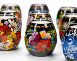 Wooden Tealight Candle Holder Made in Ukraine Petrykivka Folk Art Christmas Decoration S041