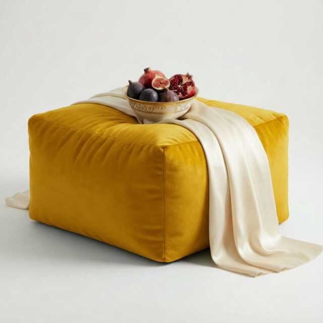Bean Bag Pouffe Footstools Lemon Velvet Rectangle Ottoman Style Footstool Pouf - image 1