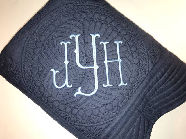 Monogrammed Baby Quilt, Fishtail Lettering, Embroidered Cotton Blanket - image 1