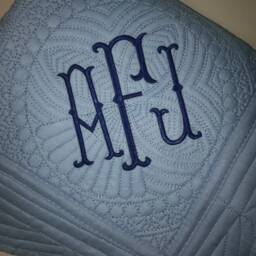 Monogrammed Baby Quilt, Fishtail Lettering, Embroidered Cotton Blanket - thumbnail 3