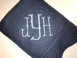 Monogrammed Baby Quilt, Fishtail Lettering, Embroidered Cotton Blanket - thumbnail 1