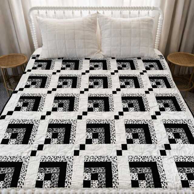 Bustling Street Quilt Pattern PDF - Modern Black & White Monochrome Geometric Design 72x86 Large Throw Digital Download - image 1