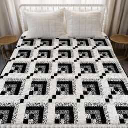 Bustling Street Quilt Pattern PDF - Modern Black & White Monochrome Geometric Design 72x86 Large Throw Digital Download - thumbnail 1