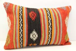 Turkish Kilim Lumbar Pillow Cover, Vintage Wool & Cotton - 16x24 Inch - thumbnail 1