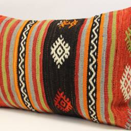 Turkish Kilim Lumbar Pillow Cover, Vintage Wool & Cotton - 16x24 Inch - thumbnail 3
