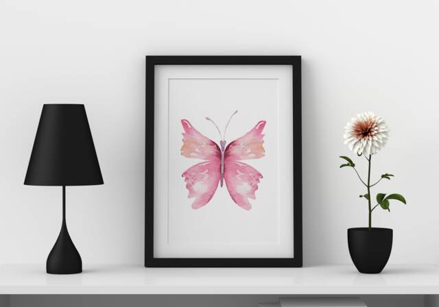 Single Pink Watercolour Butterfly A3, A4, 5x7 & 4x6 Wall Art Prints