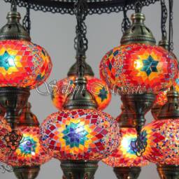 Turkish Mosaic Sultan Chandelier - 11 Large Globe Ottoman Ceiling Lamp - S11L - thumbnail 3