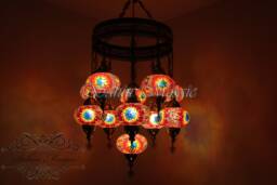 Turkish Mosaic Sultan Chandelier - 11 Large Globe Ottoman Ceiling Lamp - S11L