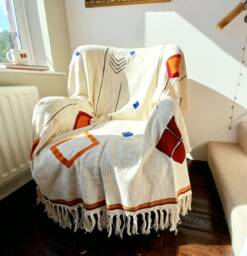 Boho Wall Tapestry Hanging/Bed Throw With Colourful Embroidery Bedspread Pattern Handmade From 100% Cotton