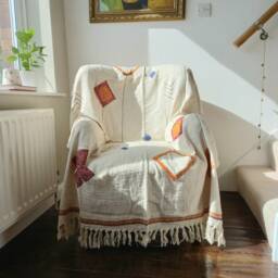 Boho Wall Tapestry Hanging/Bed Throw With Colourful Embroidery Bedspread Pattern Handmade From 100% Cotton - thumbnail 2