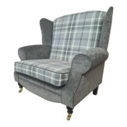 Wingback Chair Balmoral Dove Grey Tartan, Plush Frame - thumbnail 3