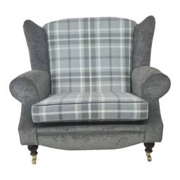 Wingback Chair Balmoral Dove Grey Tartan, Plush Frame - thumbnail 2