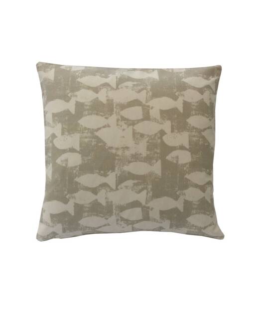 Handmade Coastal Fish Linen Cushion Cover Taupe Beige Nautical Pillow - image 1