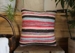 35cm Vintage Kilim Cushion Cover Handwoven - Striped Pink Purple White
